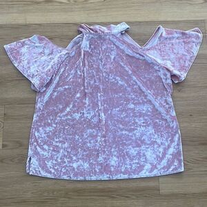 Sweet Pea for New York & Company Velvet Blouse XL High Neck Cold Shoulder Blush